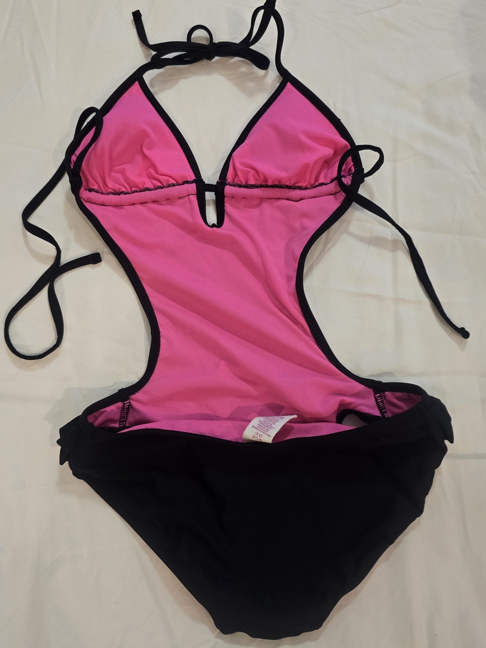 OP Size S Black & Pink One-Piece Swim Suit with Ruffle Accents - Picture 2 of 4